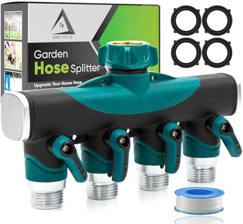 DBR Tech® 4 Way Hose Splitter (Superior Durability), Premium Garden Hoses Connector, 4 Way Heavy Duty Water Valve for Spigot Faucet Bib