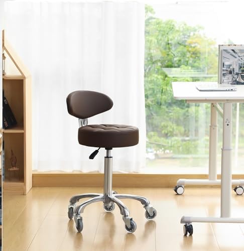 Kaleurrier Rolling Stool with Back Rest: Swivel Chair Adjustable Height