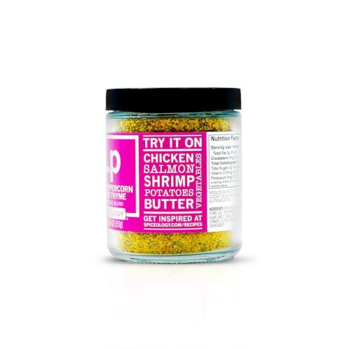 Spiceology Pink Peppercorn Lemon Thyme Seasoning, 5.4 oz | Use On: Chicken, Salmon, Shrimp, Potatoes, Butter, Vegetables, Salad Dressing, Lemon Pepper Seasoning, Vegetable Seasoning