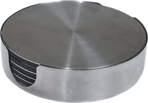 Thirstystone 6-Pack Round Stainless Steel Coasters in Holder | Heavy Duty, Easily Wipe Clean, Attractive