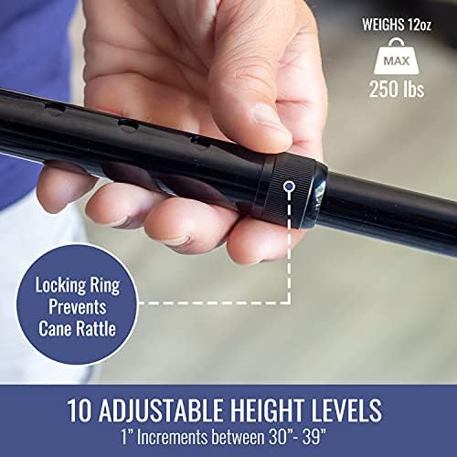 DMI Deluxe Adjustable Cane with Comfort Grip Handle and Strap, Black