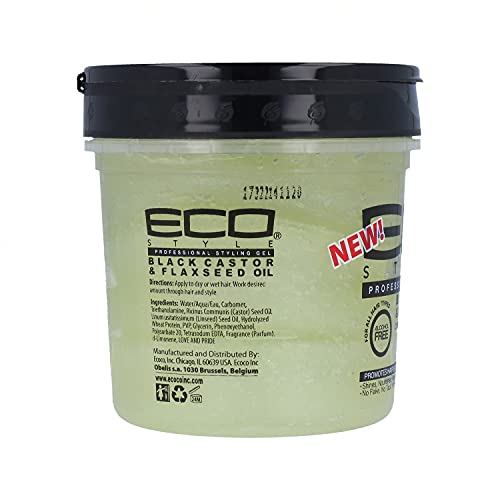 Eco Style Black Castor and Flaxseed Oil Styling Gel - Helps Nourish and Repair Damaged Hair - Promotes Healthy Scalp - Provides Superior and Weightless Hold - Delivers Long Lasting Shine - 8 oz