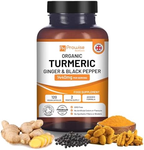 Turmeric Curcumin 1440mg with Black Pepper & Ginger I 120 Vegan Turmeric Capsules High Strength (2 Month Supply) I Made in The UK by Prowise
