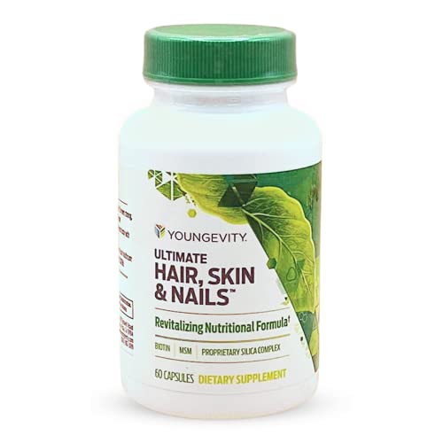 Youngevity Hair Skin and Nails Formula with Biotin and Silica, 60 Caps | Biotin, MSM, silica, vitamins, minerals and antioxidants, hair growth support, radiant skin, strong nails, 60 daily capsules