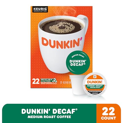 Dunkin’ Decaf Medium Roast Coffee, Keurig K-Cup Pods, 60 Count