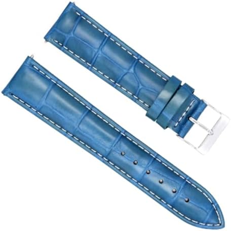 Ewatchparts 20mm Leather Watch Band Strap Compatible With Invicta Diver Russian Light Blue With White Stitching