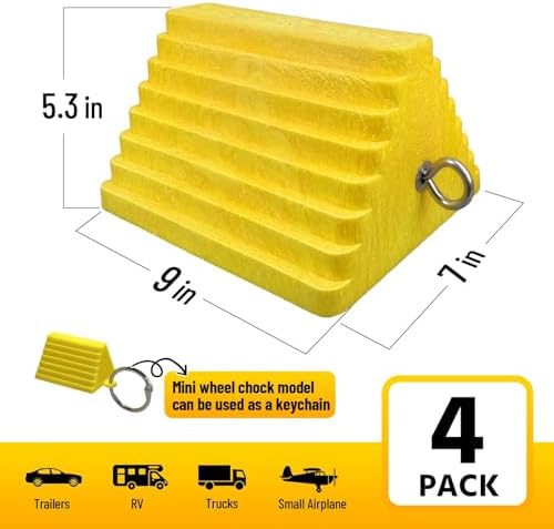 ROBLOCK 2 Pack Wheel Chocks Heavy Duty Orange with Eyebolt for Travel Trailer, 10" Length x 8" Width x 5.7" Height