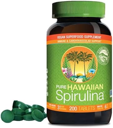 Nutrex Hawaii Pure Hawaiian Spirulina Tablets, Vegan, 500 mg, 400 Count | Spirulina Farm Grown in Kona, Hawaii, Non-GMO, Glyphosate Residue Free, 3rd Party Tested, 60% Protein, Superfood Supplement