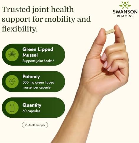 Swanson Green Lipped Mussel (Freeze-Dried) (500mg Each, 60 Capsules) | New Zealand Joint Health and Mobility Supplement, Natural Formula May Support Heart Health and Digestive Function