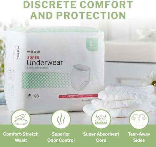 McKesson Super Adult Incontinence Underwear, Medium, Moderate, 44 in, 80 ct