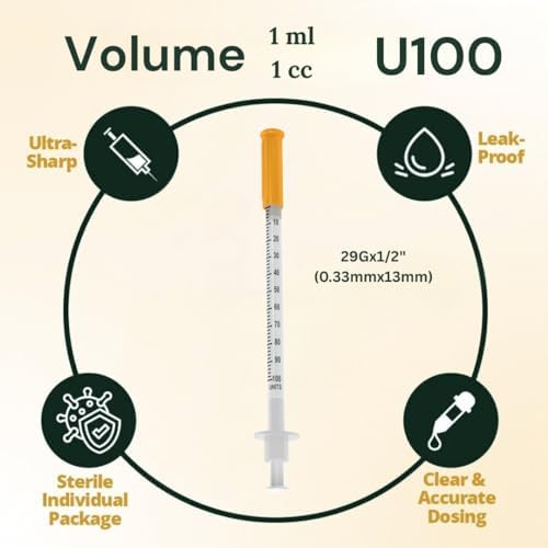 Elimedical Veterinary Insulin Syringe, U-100, 1cc (1ml), 29G x 1/2 inch (12.7mm), Individually Packed, for Pet Cat or Dog, 100 per box, 10LDS2913B