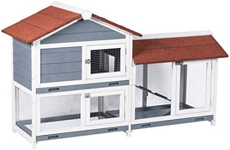 GDLF 62" Rabbit Hutch, Bunny Hutch Indoor Outdoor with Ramp, Cleaning Tray