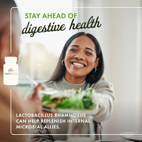 Swanson Lactobacillus Rhamnosus with FOS, 5 Billion CFU, 60 Veggie Capsules | Digestive Health Support with Fructooligosaccharides, Probiotic Support for Gastrointestinal Health, Acid-Resistant Vegan