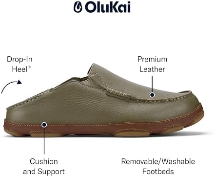 OluKai Moloa Men's Premium Leather Shoes, Easy Slip On & Off Design | Casual & Versatile Loafer, Drop-in Heel & Enhanced Traction