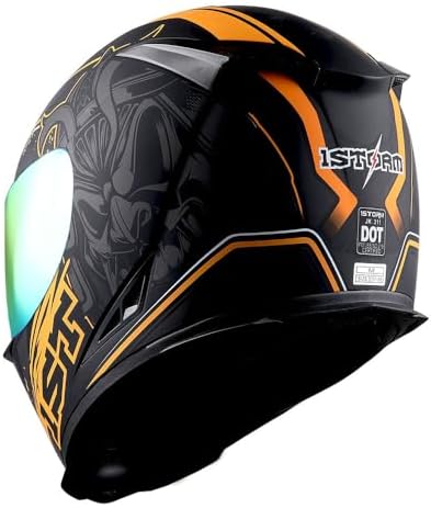 1Storm Motorcycle Full Face Helmet Skull King Matt Black + One Extra Clear Shield: HJK311