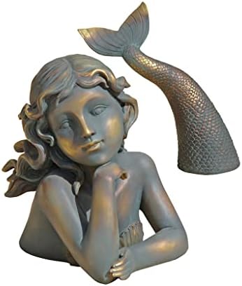 Design Toscano Ocean's Little Treasures Sitting Mermaid Garden Statue, 15 Inch, Resin, Faux Two Tone Stone Finish
