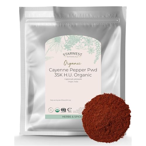 Starwest Botanicals Organic Cayenne Pepper Powder 35k HU - Bulk 1 lb Bag | Adds Heat, Red Pepper Spice for Seasoning & Marinades