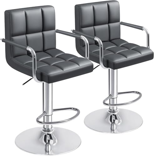 Furmax Bar Stools Modern Pu Leather Swivel Adjustable Hydraulic Bar Stool Square Counter Height Stool Set of 2 (White)