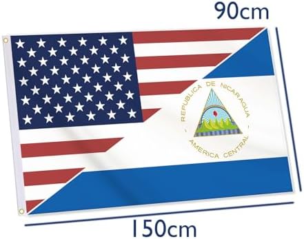 Nicaragua USA Flag,Big 3x5 FT Nicaraguan Flag,36x60 Inch Large Double-Printed Durable 150D Thick Polyester Decorations with 2 Brass Grommet