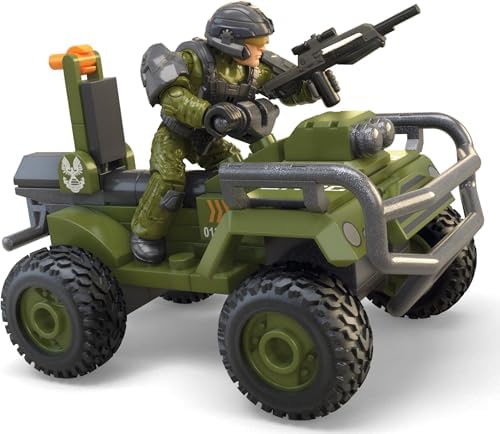 MEGA Halo The Series ATV Building Toys Set, FLEETCOM Mongoose Vehicle with 79 Pieces, 1 Poseable Articulation Figure, Green, Kids or Adults
