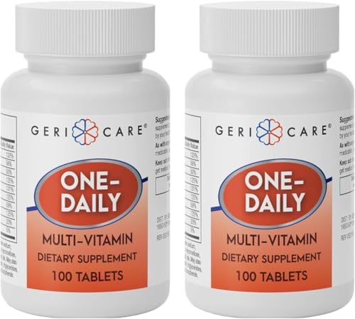 GeriCare One-Daily Multi-Vitamin Tablet, 100 Count Adult Multivitamin Supplement | Easy-to-Take Dietary Supplement with Vitamins A, C, D3, B, Calcium| Vitamin & Mineral Complex (2 Pack)