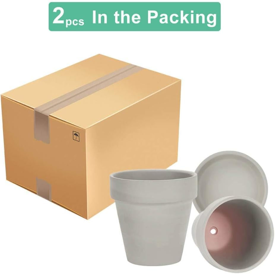 vensovo 8 Inch Clay Pot for Plant with Saucer - 2 Pack Large Terra Cotta Plant Pot with Drainage Hole, Clay Planters Pot