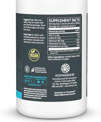 Fulvic Acid Trace Minerals Drops Supplement Organic Liquid Mineral Water Drops Vegan | Plant Based Liquid Light Mineral Complex 32 Fl Oz 32 Servings
