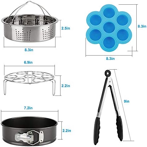 Accessories Set for Instant Pot 6 Qt 8 Quart | with Steamer Basket Cheesecake Pan Egg Steam Trivet Silicone Mold Mitts Tong