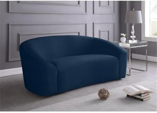 Meridian Furniture 610Black-L Riley Collection Modern | Contemporary Velvet Upholstered Loveseat with Rounded Contemporary Design, Black