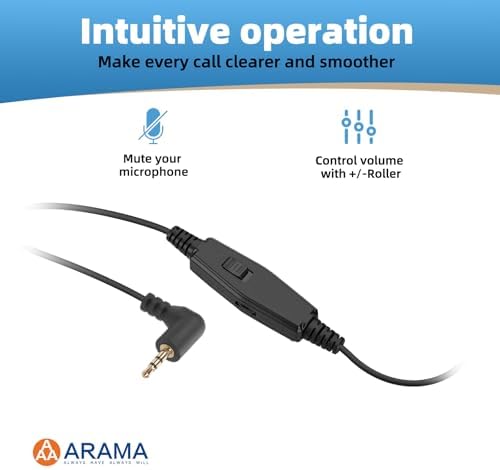 Arama Cordless Phone Headset with Microphone, 2.5mm Jack Telephone Headset for Office Landline, Noise-Cancelling Mic & Volume Control, Wired Headphones Compatible with Panasonic AT&T Vtech Uniden