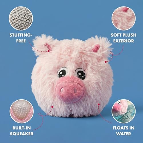 PetLou D.O.G'Z 4-inch EZ Squeaky Pig Dog Plush Toy,Durable Squeaks Bouncy Ball Dog Toy