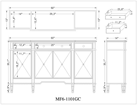 60" Silver Wood Frame Mirrored Panels Andrea Storage Sideboard Buffet Cabinet for Living Room