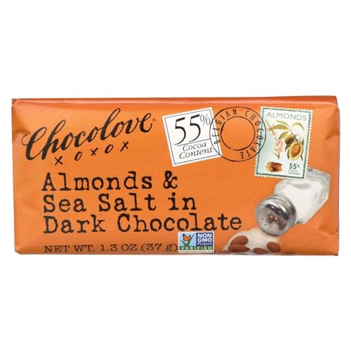 Chocolove Chocolate Bar, Almonds & Sea Salt in Dark Chocolate, 1.3 Ounce (Pack of 12)