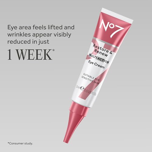 No7 Restore & Renew Multi Action Eye Cream - Skin Renewing Under Eye Cream for Puffiness & Dark Circles - Moisturizing Formula for Wrinkles (15ml)
