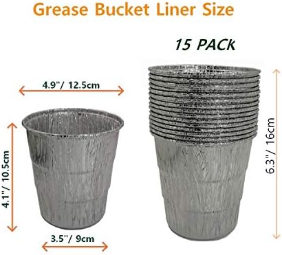 15-Pack Liners & Replacement Traeger HDW152 Drip Grease Bucket for Traeger 20/22/34, Pit Boss, etc Pellets Smoke (Black 15)