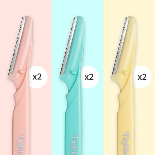 Tinkle Dermaplaning Tool 6ct, Dermaplane Razor for Women, Safe and Easy Peach Fuzz Remover, Eyebrow Trimmer with Protective Cover, Stocking Stuffers