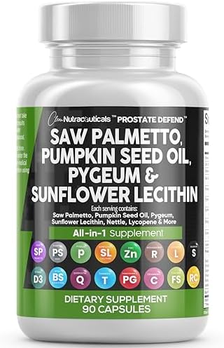 Clean Nutraceuticals Saw Palmetto Pumpkin Seed Oil Pygeum Sunflower Lecithin Stinging Nettle Cranberry - Prostate Supplements for Men with Lycopene