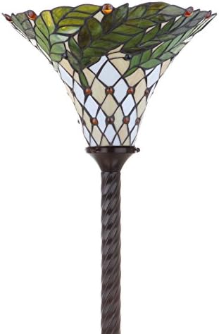 JONATHAN Y 71" Botanical Tiffany-Style Metal Torchiere Floor Lamp, Bronze | Handcrafted Stained Glass Bowl Shade, Traditional Standing Uplight