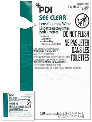 PDI See Clear Lens Cleaning Wipes, Non-Streaking & Anti-Static for Glasses, Eyeglasses, Loupes & Safety Eyewear