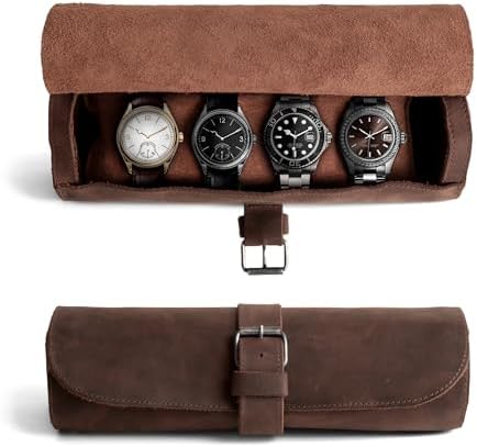 Hide & Drink, Cylinder Watch Case, Holds 4 Watches, Storage Box, Jewelry Roll Organizer, Travel Accessories, Full Grain Leather, Handmade