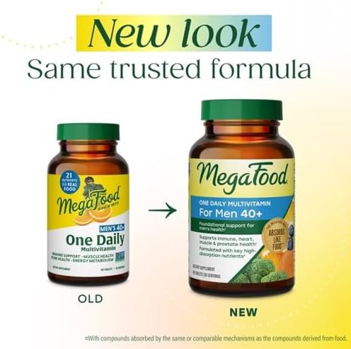 MegaFood One Daily Multivitamin for Men 40+ with 21 Nutrients, 90 Tablets | Immune Support, Heart, Muscle & Prostate Health, Methylated B12, Methylfolate, Vitamin D3, C & Zinc, Vegetarian, 90 Servings