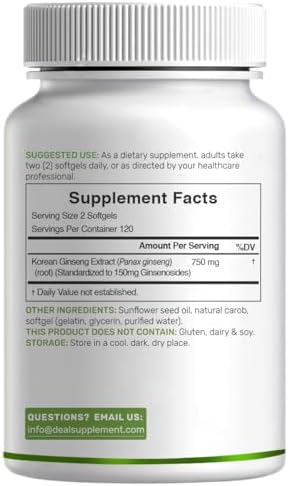 DEAL SUPPLEMENT Korean Red Panax Ginseng Root Extract, 240 Softgels