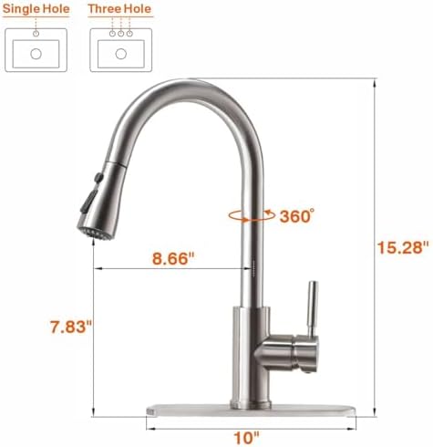 RULIA Kitchen Faucet, Pull-Down Sink Faucet with 3 Functions Sprayer, Kitchen Sink Faucet, PB1020