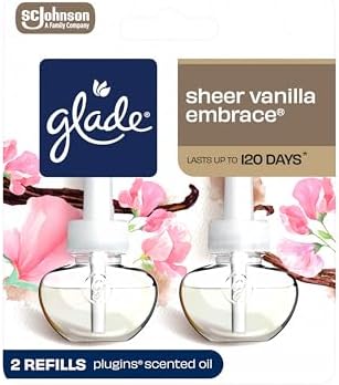 Glade PlugIns Refills Air Freshener, Scented and Essential Oils for Home and Bathroom, Sheer Vanilla Embrace, 1.34 Oz, 2 Count