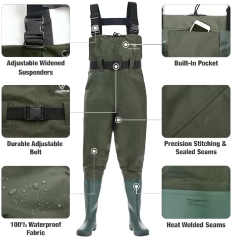 Waders for Men Waterproof Women Fishing Chest Wader with Boots | 2-Ply Nylon/PVC, for hunting & fishing, with boot hanger