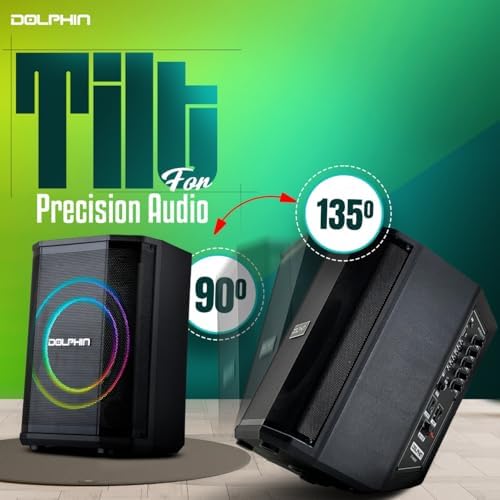 Dolphin Bluetooth Party Speaker with Wireless Microphone, 8" Woofer | 40W RMS, 3D LED Ring Light, RGB Lights, TWS Pairing, USB/AUX
