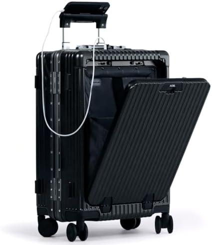 Nobl Travel Carry on Luggage, Zipperless Aluminum Frame, TSA Locks | PC Hard Shell Suitcase, Airline Approved, 360° Spinner Wheels, USB Charging Port, Cup & Phone Holder, 22.5x15x9.5, Ivory