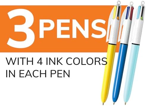 BIC 4-Color Original Retractable Ballpoint Pen, 1.0 mm Medium, 3-Count Pack