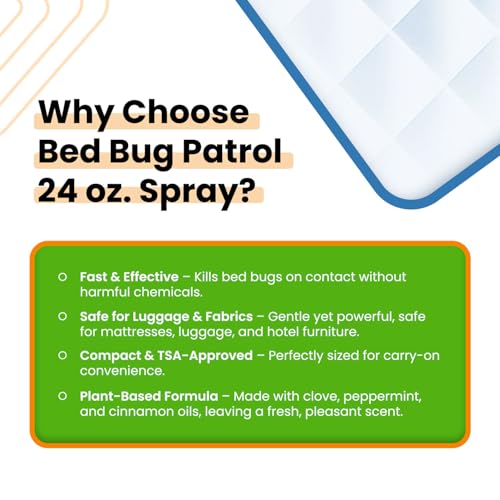 Bed Bug Patrol Bed Bug Spray & Bed Bug Killer for Home, Made in USA - 24 oz | Mattresses, Furniture, Seams, Cracks & Crevices | Targets Adult Bed Bugs, Eggs & Larvae | Plant-Based | Pet & Child Safe