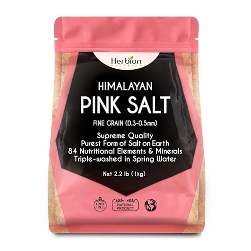 HERBION Naturals Himalayan Pink Salt Jar Fine Grain, GMO Free, Supreme Quality Chemical Free, Vegan, Kosher Certified, Fine Grain All Natural Salt
